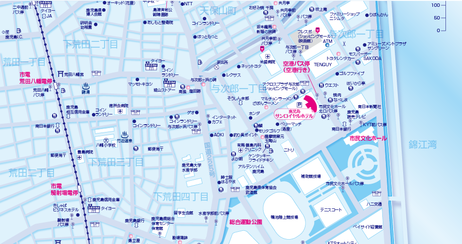 鹿児島サンロイヤルホテル周辺Map